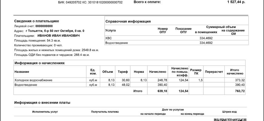 Тольяттинцы в феврале получат квитанции за воду в новом формате